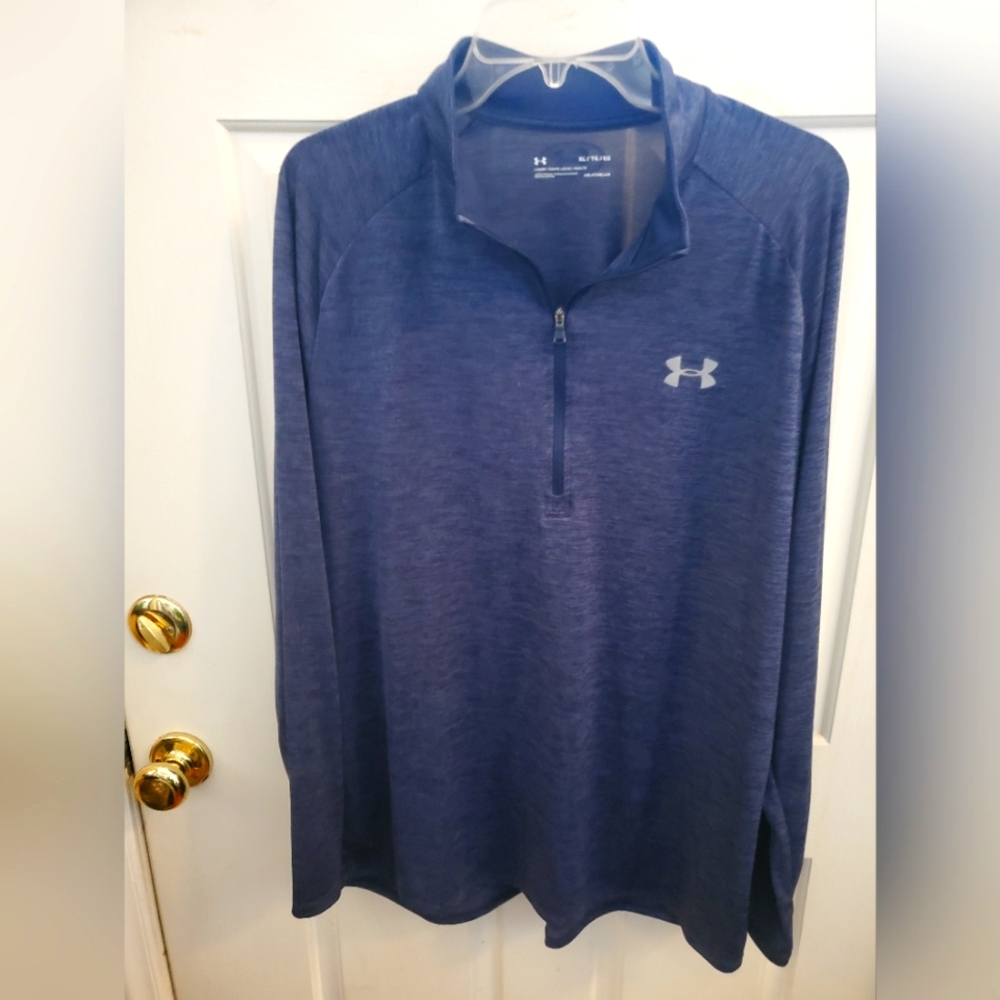 UA Under Armour HeatGear Blue Long Sleeve 1/4 Keyhole Zip Loose Shirt Size Large